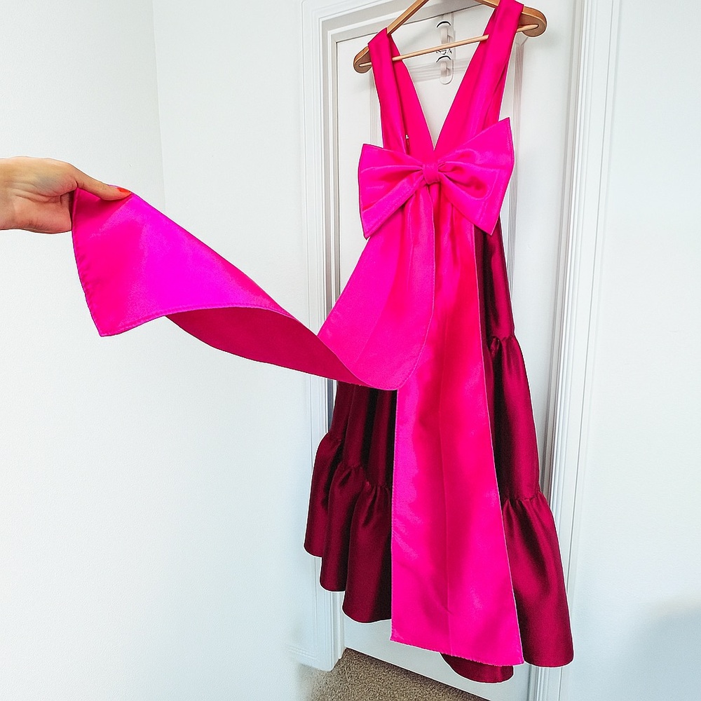 Hutch Harlo Bow Back Satin Tiered Maxi Dress Pink Magenta Formal Wedding 4 Small - Picture 6 of 15